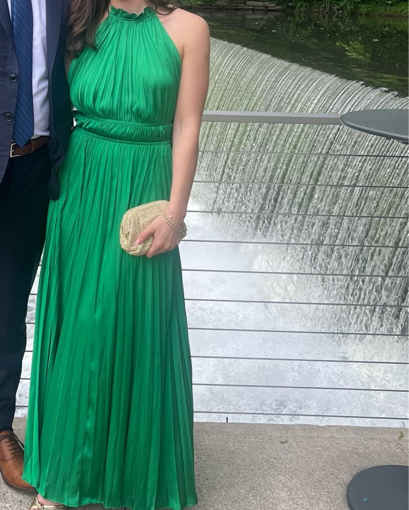 Vibrant Green Pleated Maxi Dress - Image 3