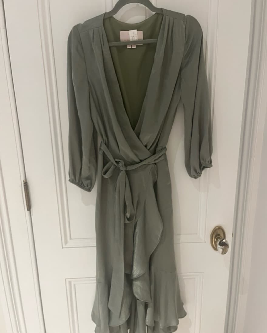 Sage Shiny Wrap Dress - Image 2