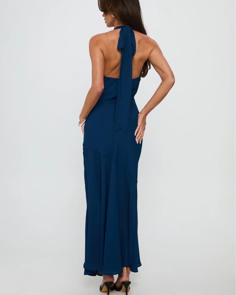 Scarf Tie Navy Maxi Dress - Image 2