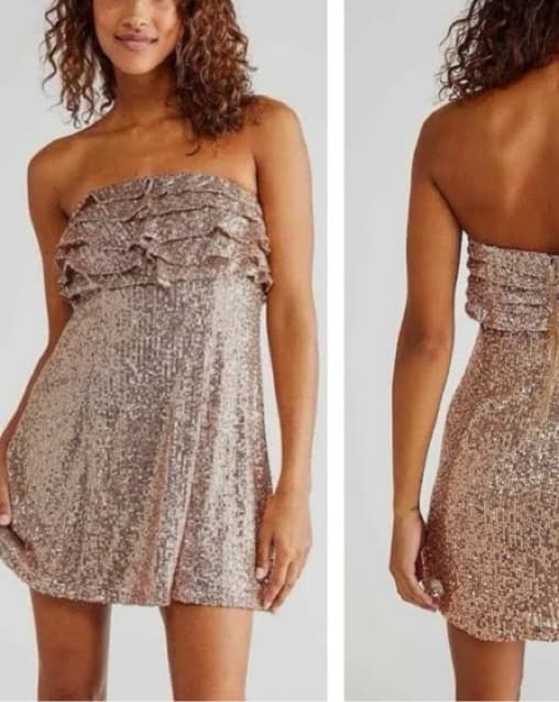 Free People Gold Sequin Mini Dress NWT - Image 2