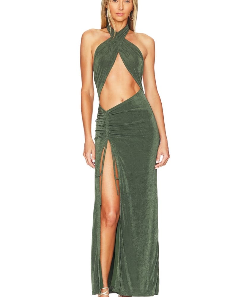 Superdown Green Halter Slit Maxi Dress S - Image 1