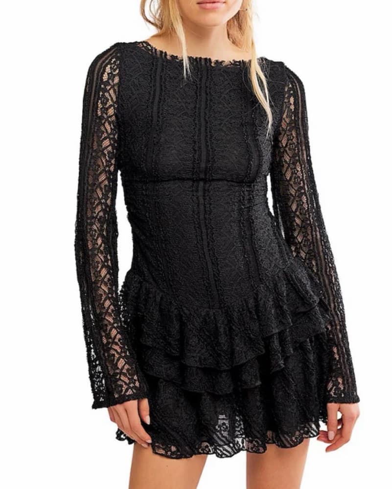 FREE PEOPLE Black Lace Mini Dress - Image 2