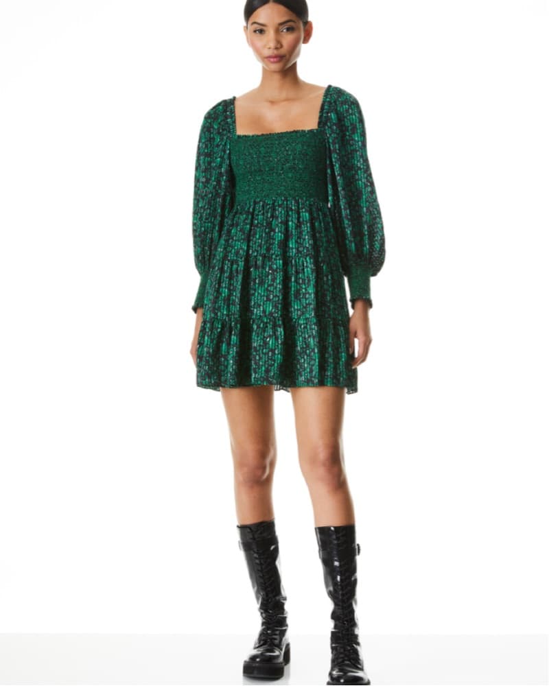 Alice + Olivia Green Puff Sleeve Dress - Image 1