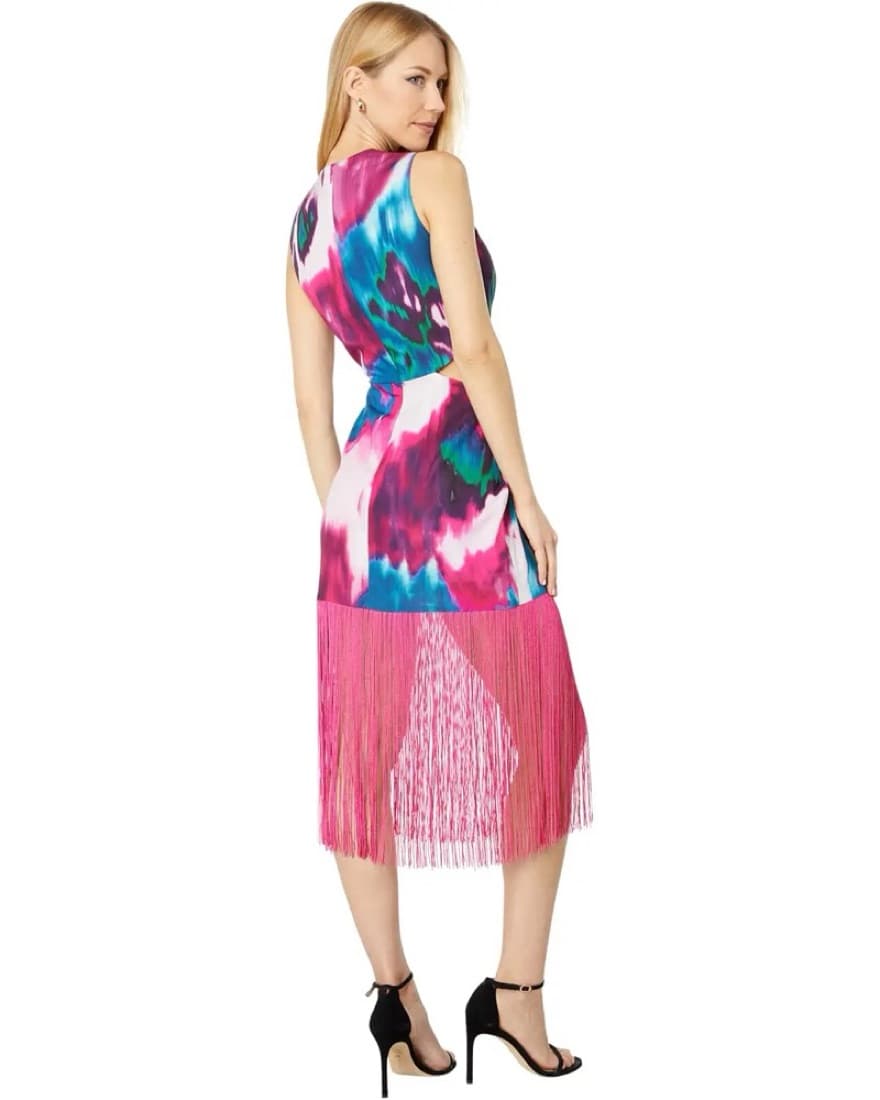 Vibrant Tie-Dye Fringe Midi Dress - Image 4