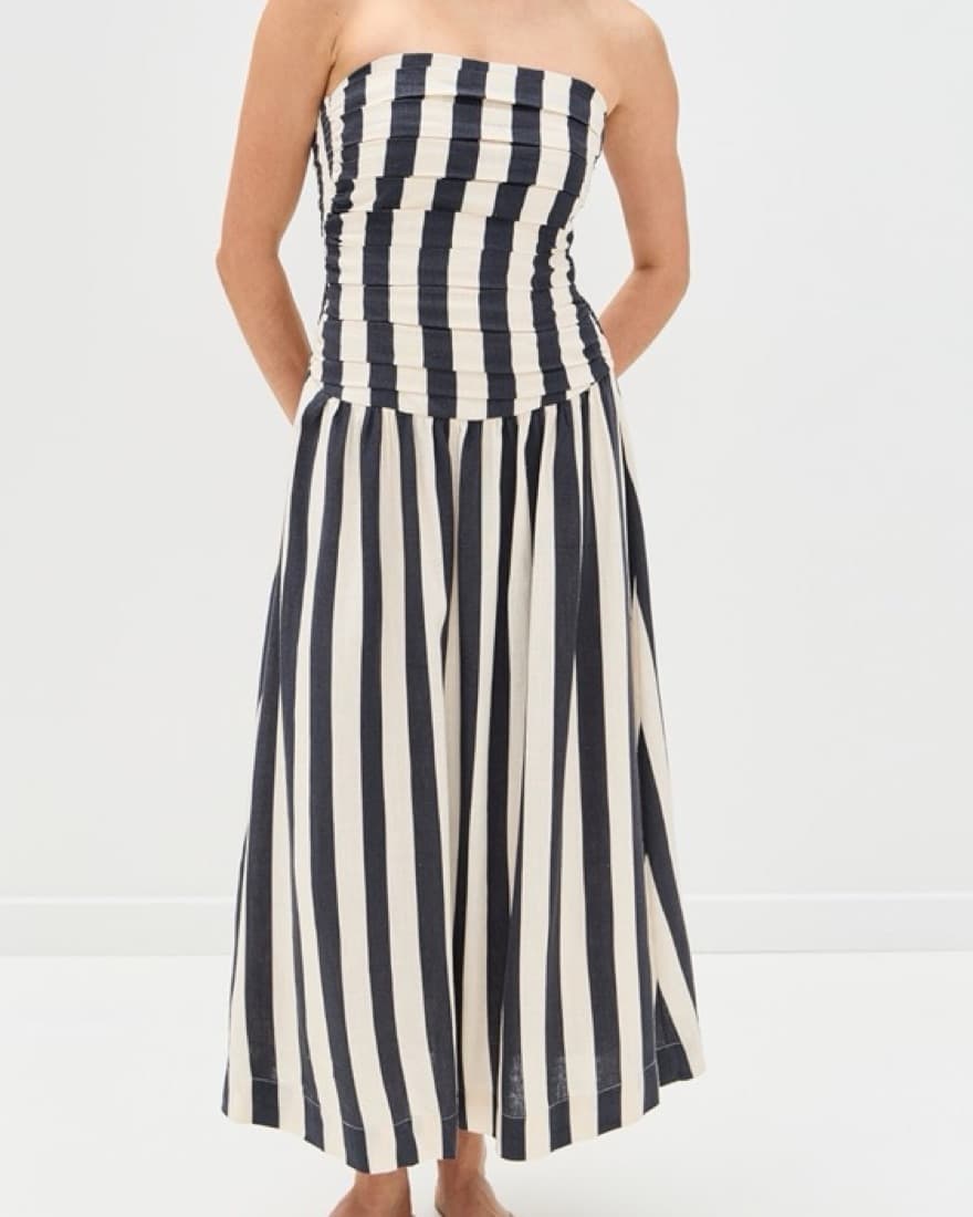 Striped Strapless Midi Dress - Image 1
