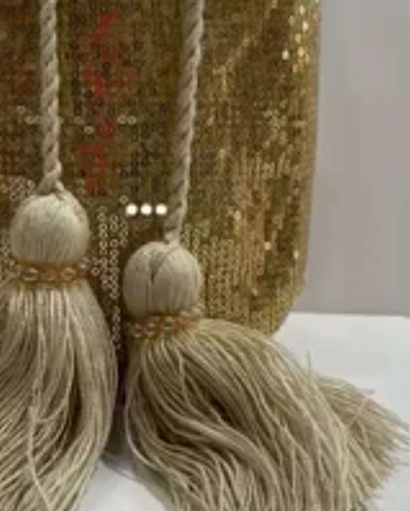Gold Sequin Tassel Bucket Beach Bag - Image 2