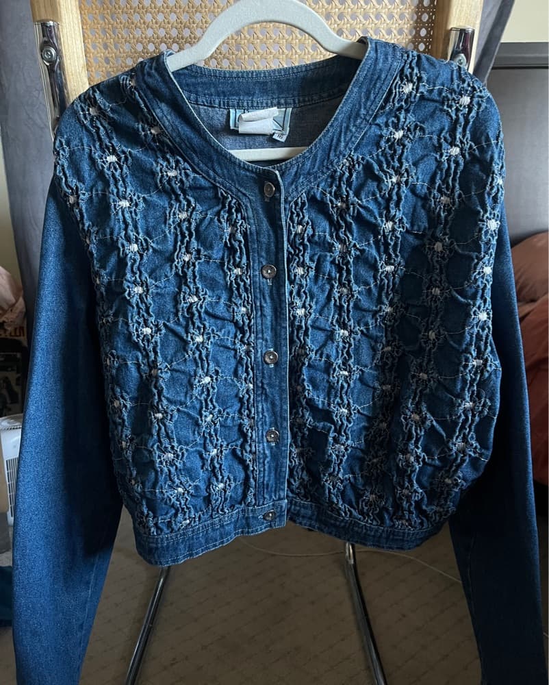 Embroidered Denim Button-Front Jacket - Image 1