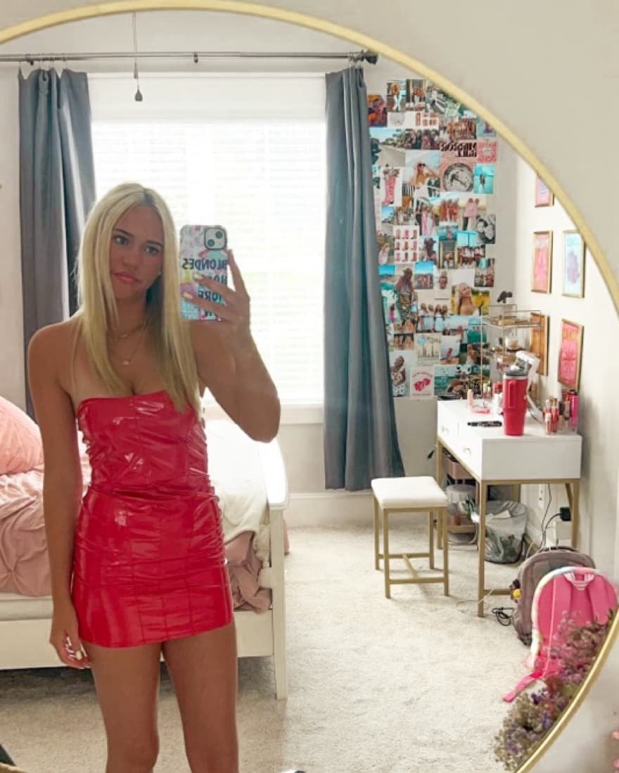 Strappless Leather Red Mini Dress - Image 1
