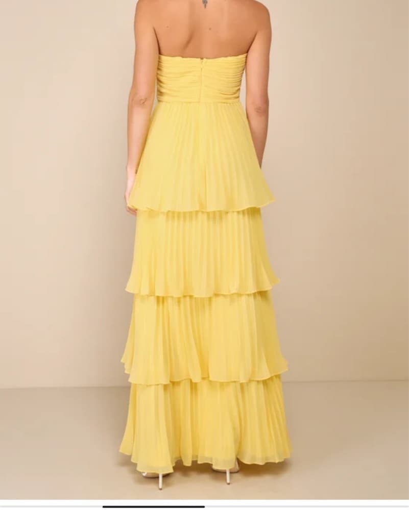 Yellow Strapless Tiered Maxi dress - Image 2
