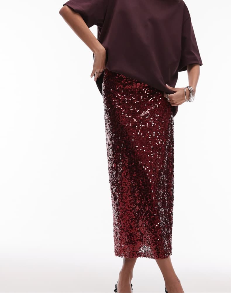 Red Sequin Holiday skirt - Image 2