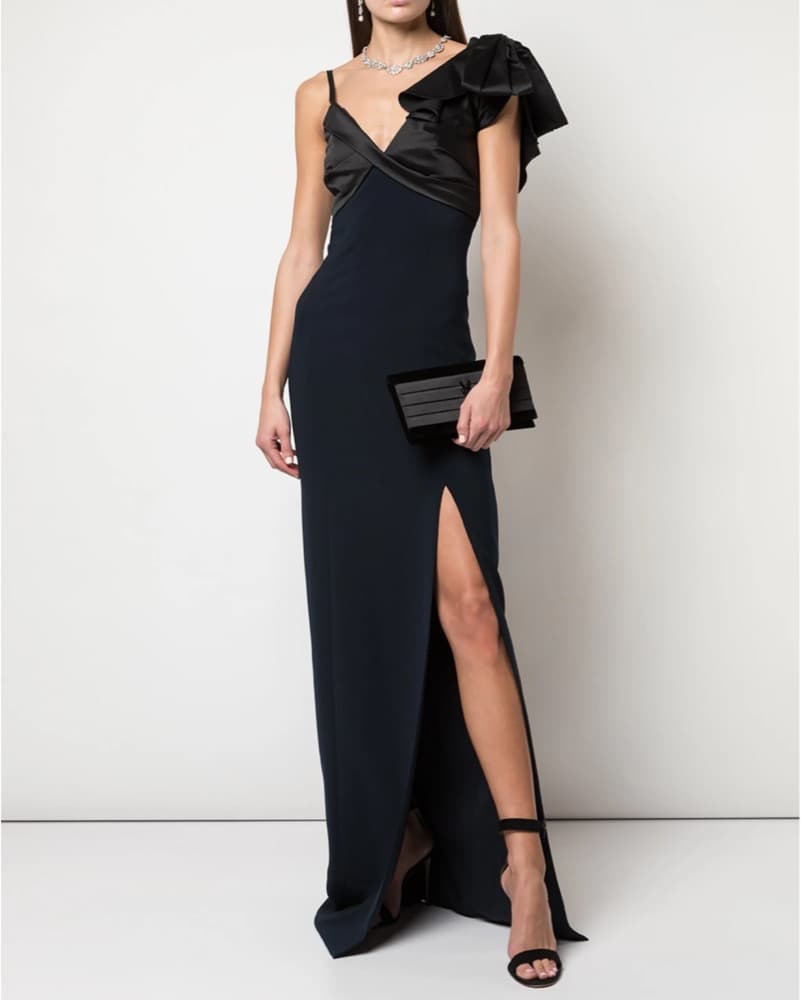 Marchesa Notte Black Bow Shoulder Gown - Image 1