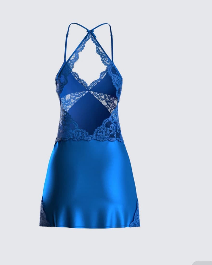 Blue lace Satin Dress - Image 2