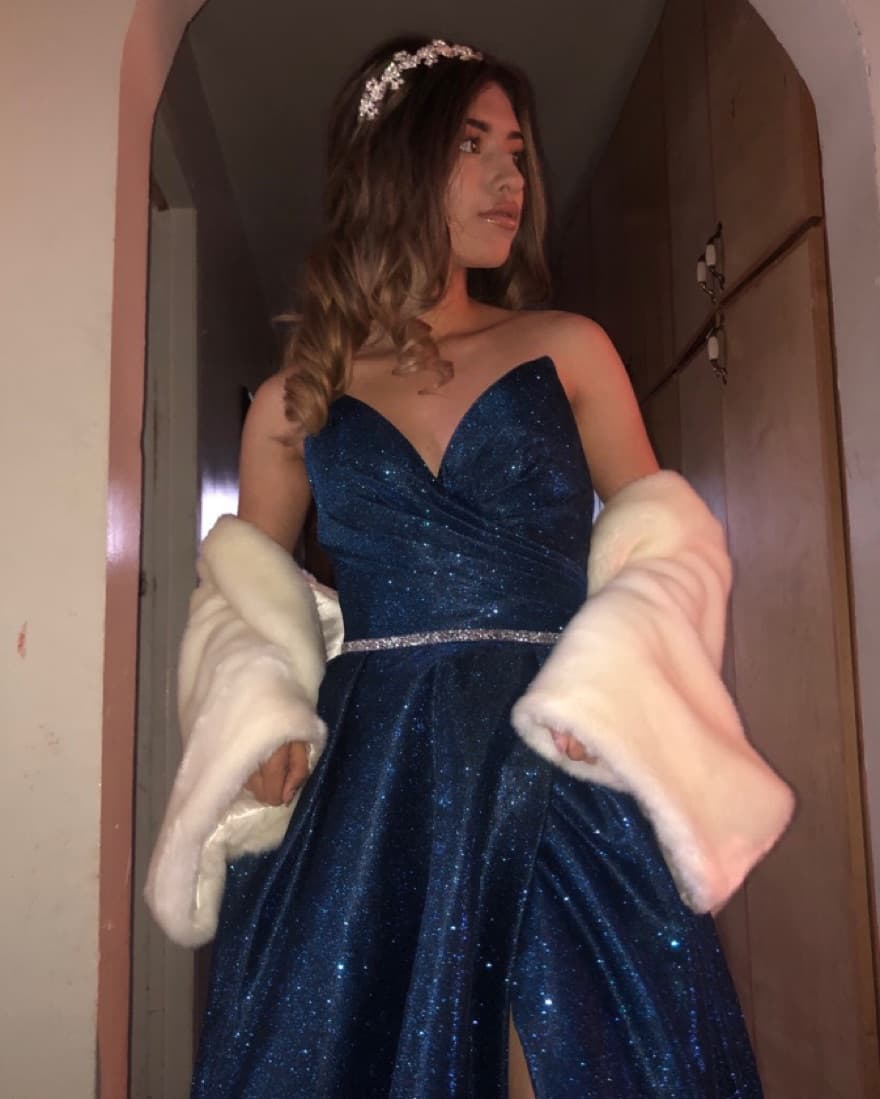 Navy Blue Sequin Gown - Image 1