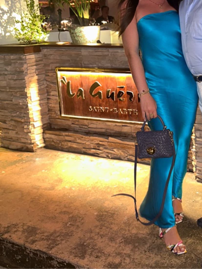 Blue Satin Strapless Dress - Image 3