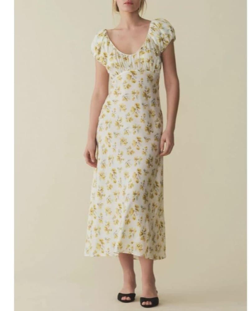 Doen Yellow Silk Midi Dress - Image 2