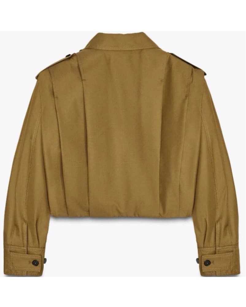 Zara Cropped Pleated Olive Green Jacket  - Image 3