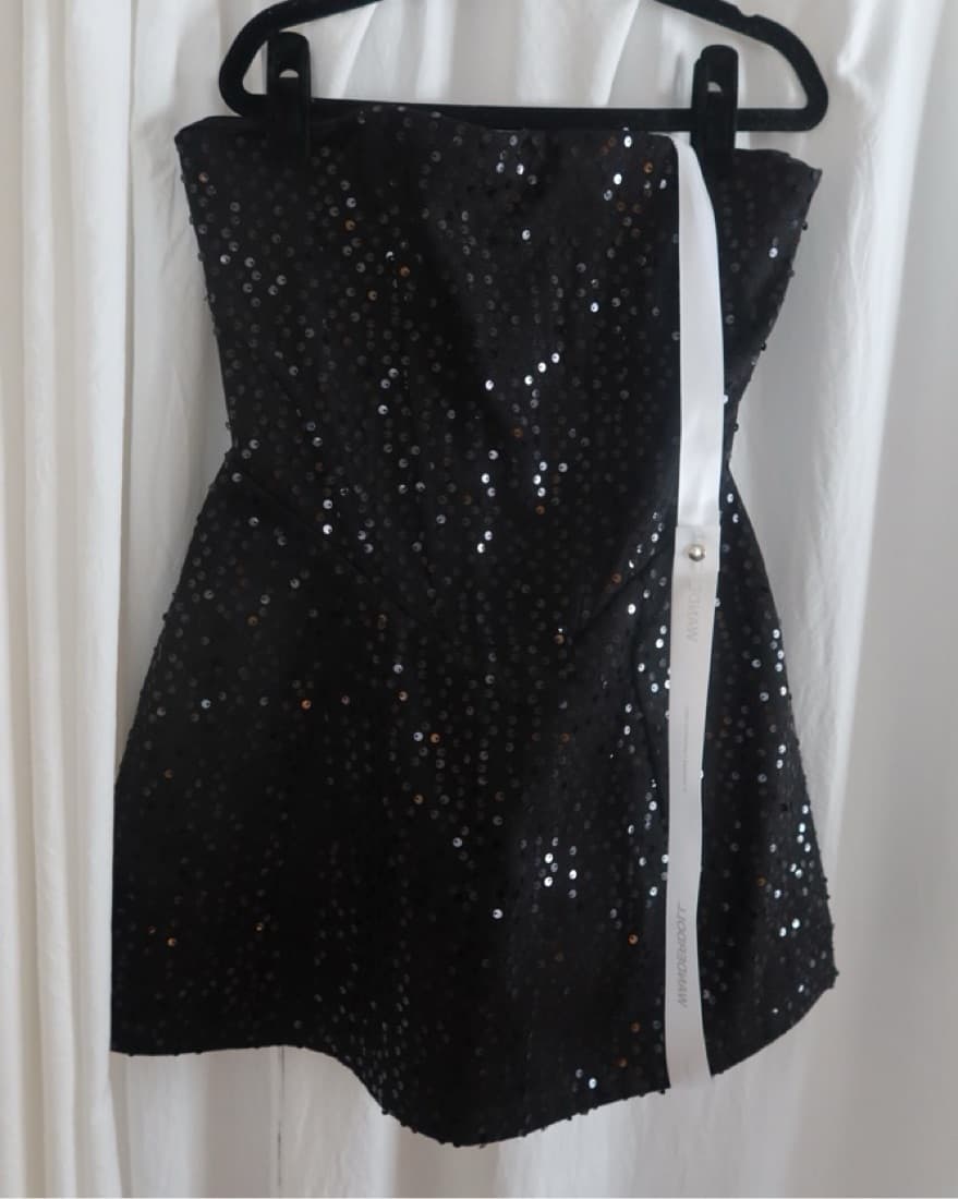 Sparkling Strapless Black Mini Dress - Image 2