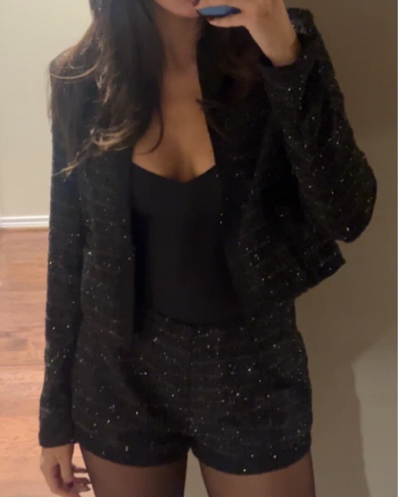 Black Sequin Jacket & Hot Pants Set - Image 3