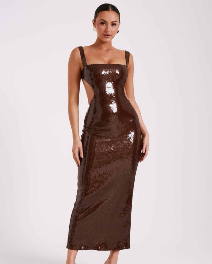 Brown Sequin Meshki Dress - Image 4