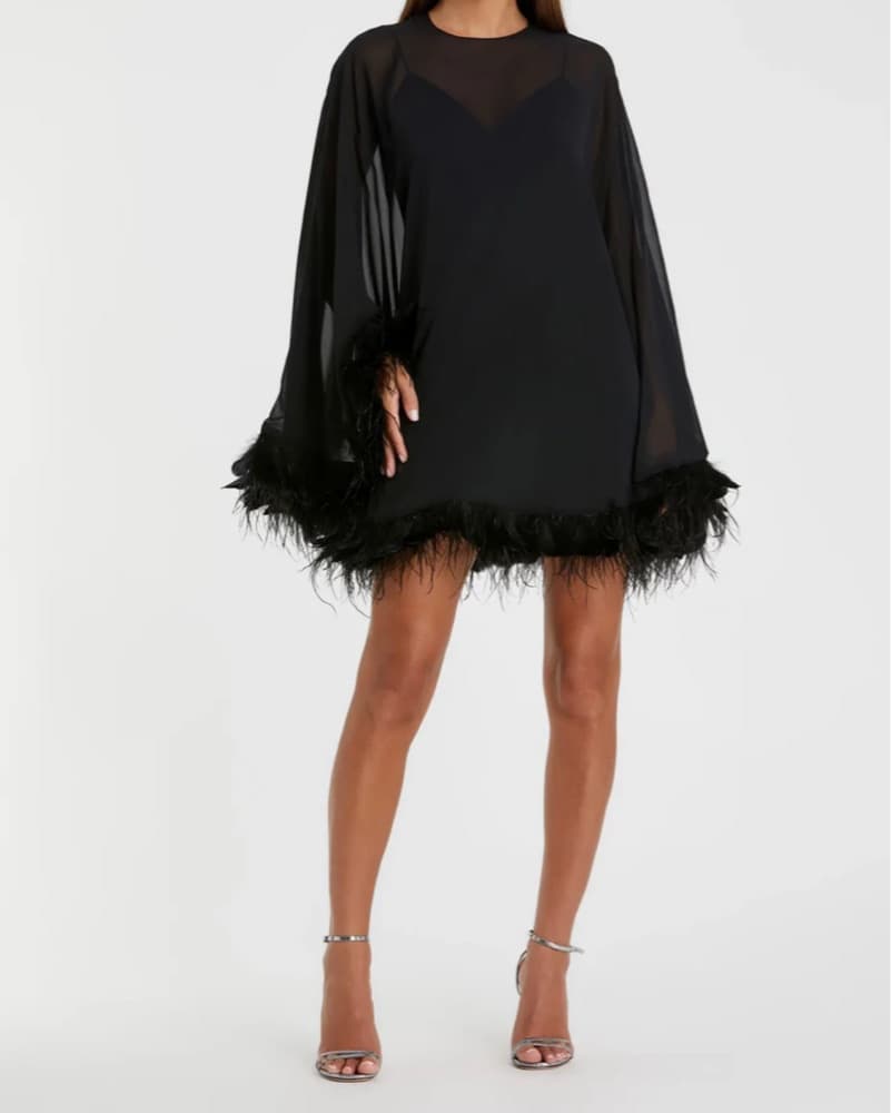 Feather Trim Cape Cocktail Dress - Image 1