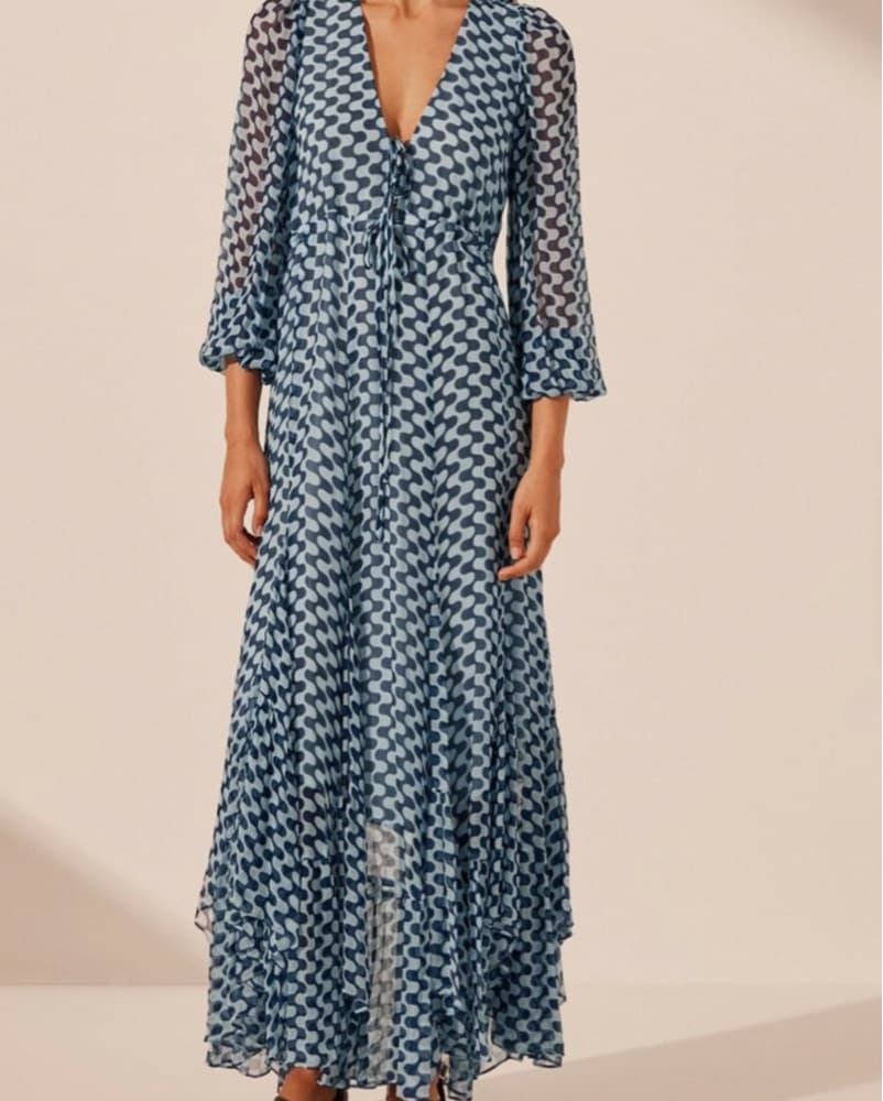 Shona Joy Blue Chiffon Ruffle Maxi Dress - Image 1