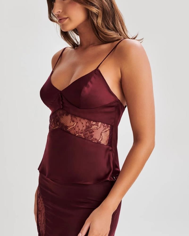 Meshki Luella Satin Lace Cami Top - Plum - Image 3