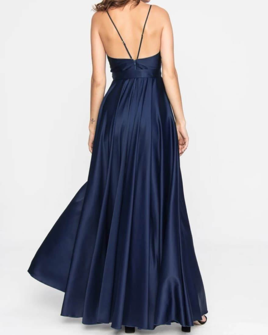 Navy Satin Formal Dress - Image 3