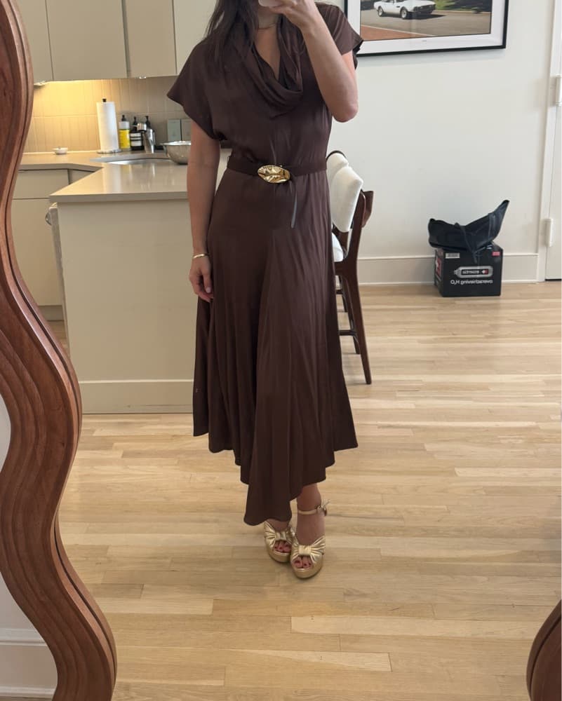 Chocolate Brown Belted Midi Dress - Image 3