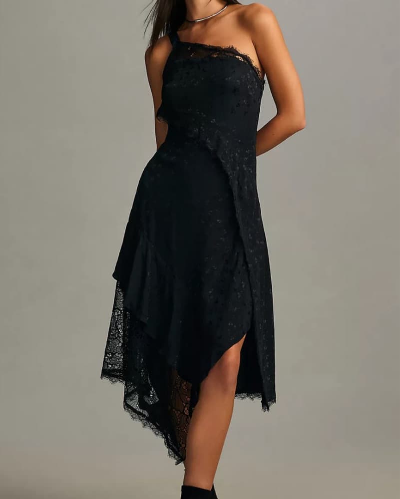 One Shoulder Lace Asymmetrical Dress - Image 3