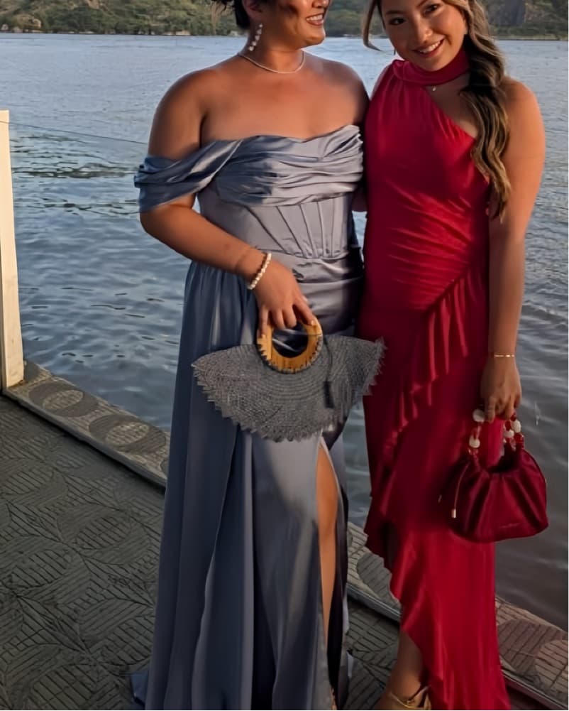 Blue Satin Wedding Guest Dress - Image 2