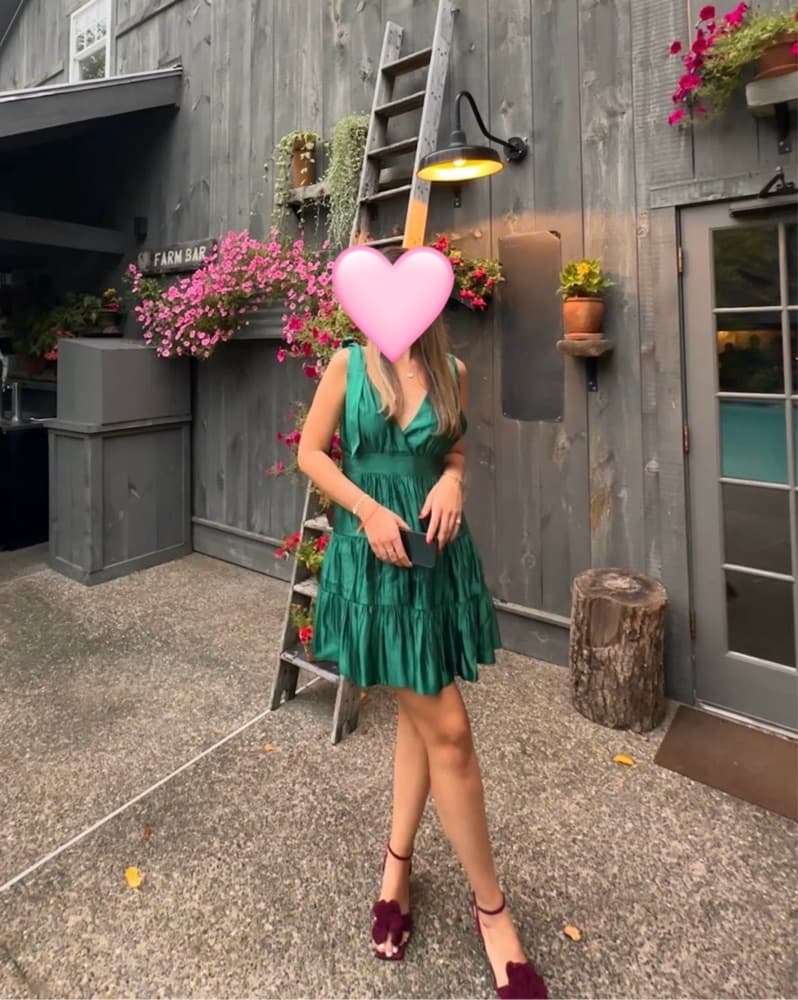 Sézane Adelaide Emerald Satin Mini Dress - Image 2