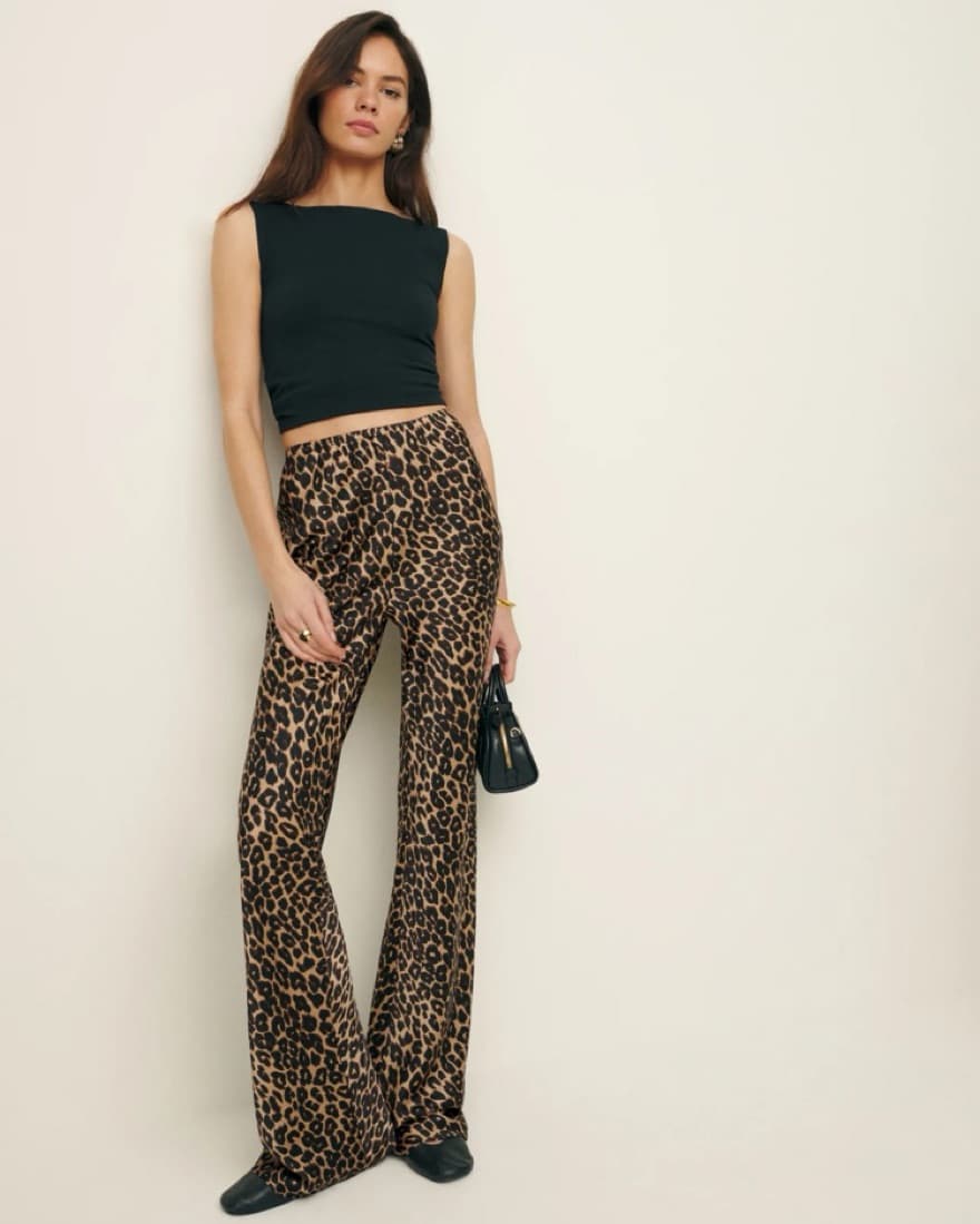 Reformation Satin Mid Rise Leopard Pant - Image 3