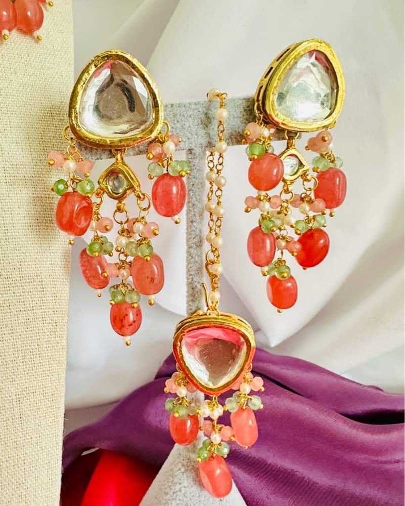 Vibrant Coral Gem Statement Necklace - Image 3