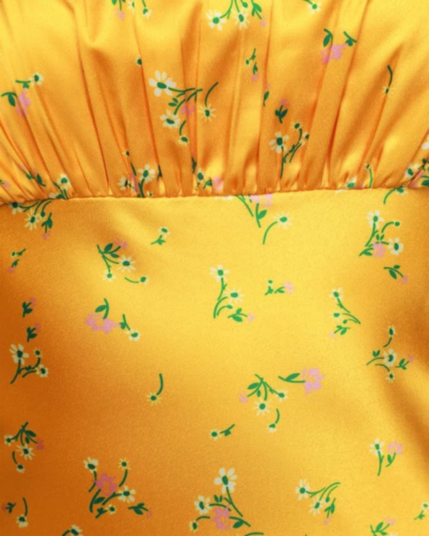 Yellow Floral Satin Midi - Image 5