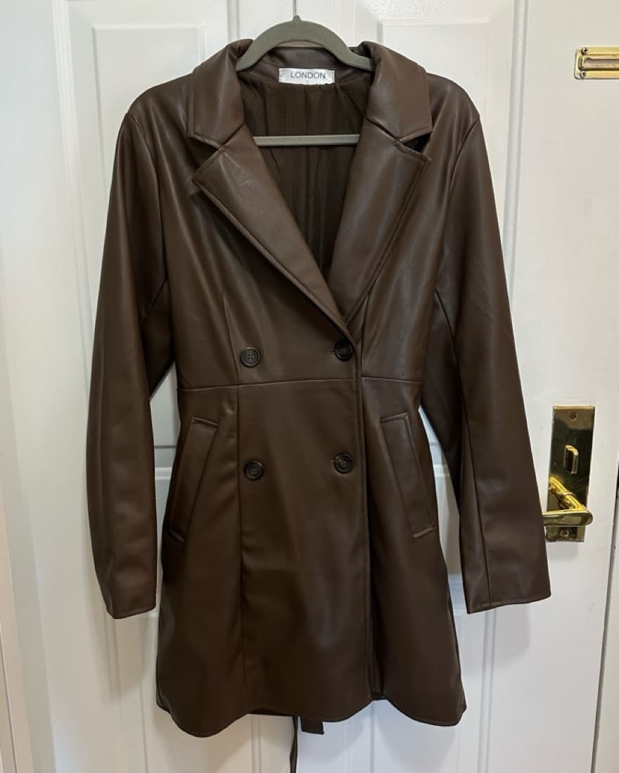 London Vaeda Vegan Leather Trench Brown - Image 2