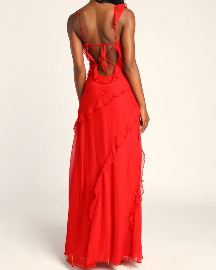 Lulus Red Ruffle Tier Dress - Image 2