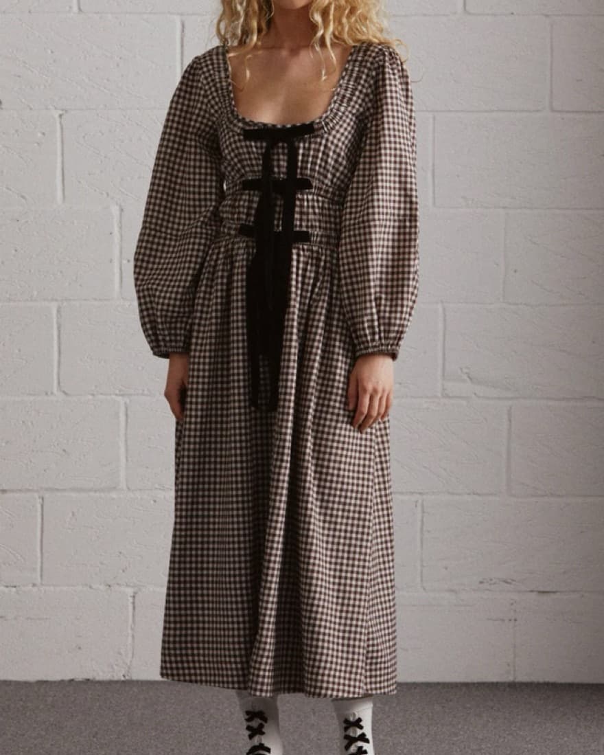 Damson Madder Dakota Bow Gingham Dress - Image 1