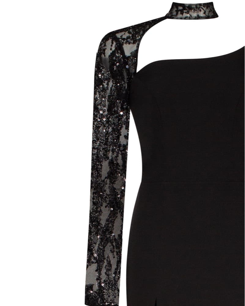 Milla Black Gown With Crystal Sleeve - Image 4