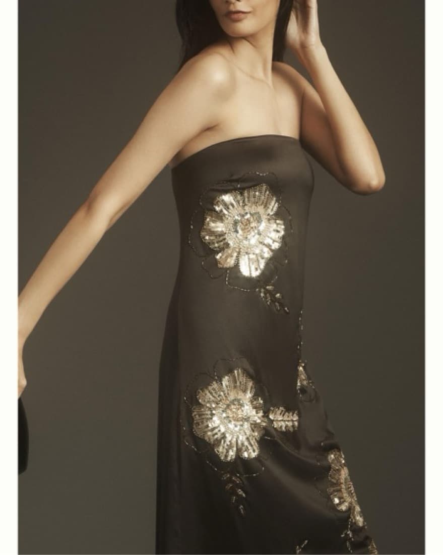 Anthropologie Gold and Black Floral Gown - Image 4