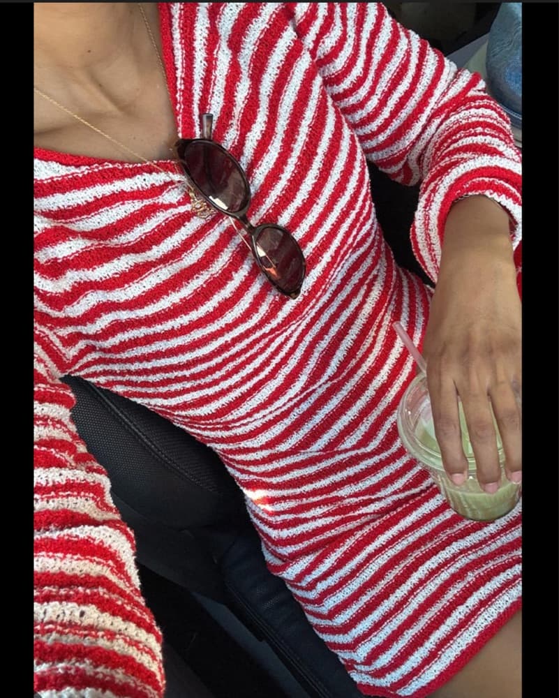 Striped Knit Coverup DressRed And White  - Image 1