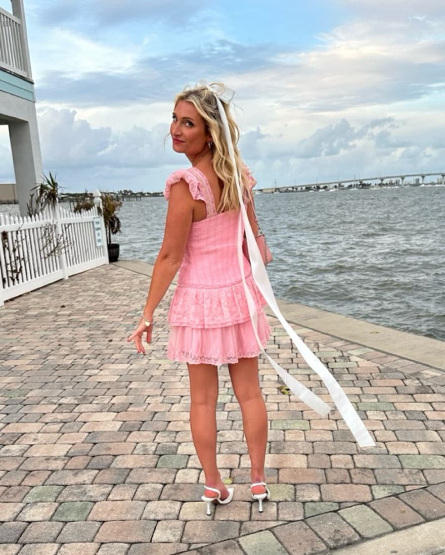 LoveShackFancy Rowley Mini Dress Pink - Image 4