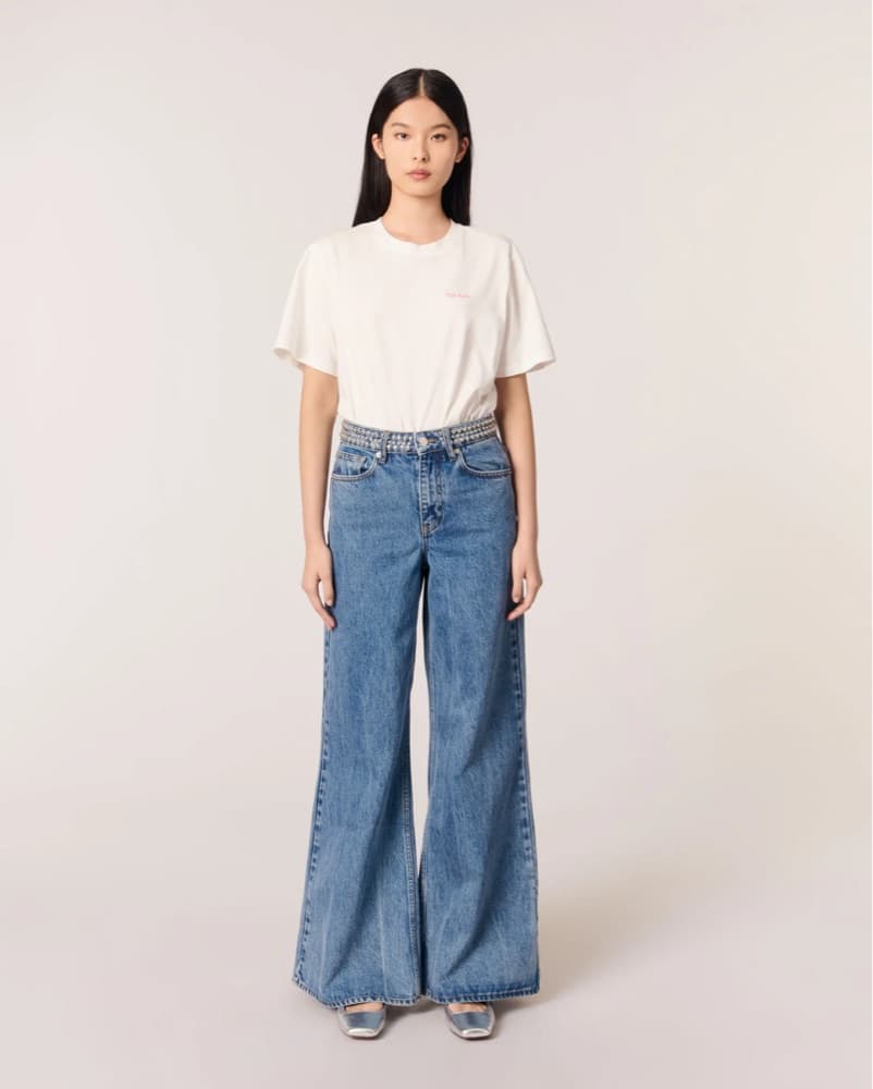 Flared Jeans With Studded Waistband - Image 1