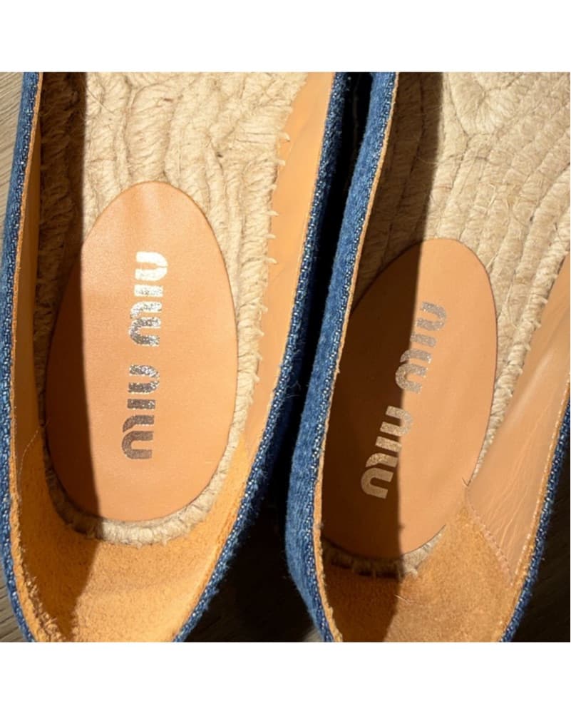 Miu Miu Denim Crystal Embellished Flats - Image 3