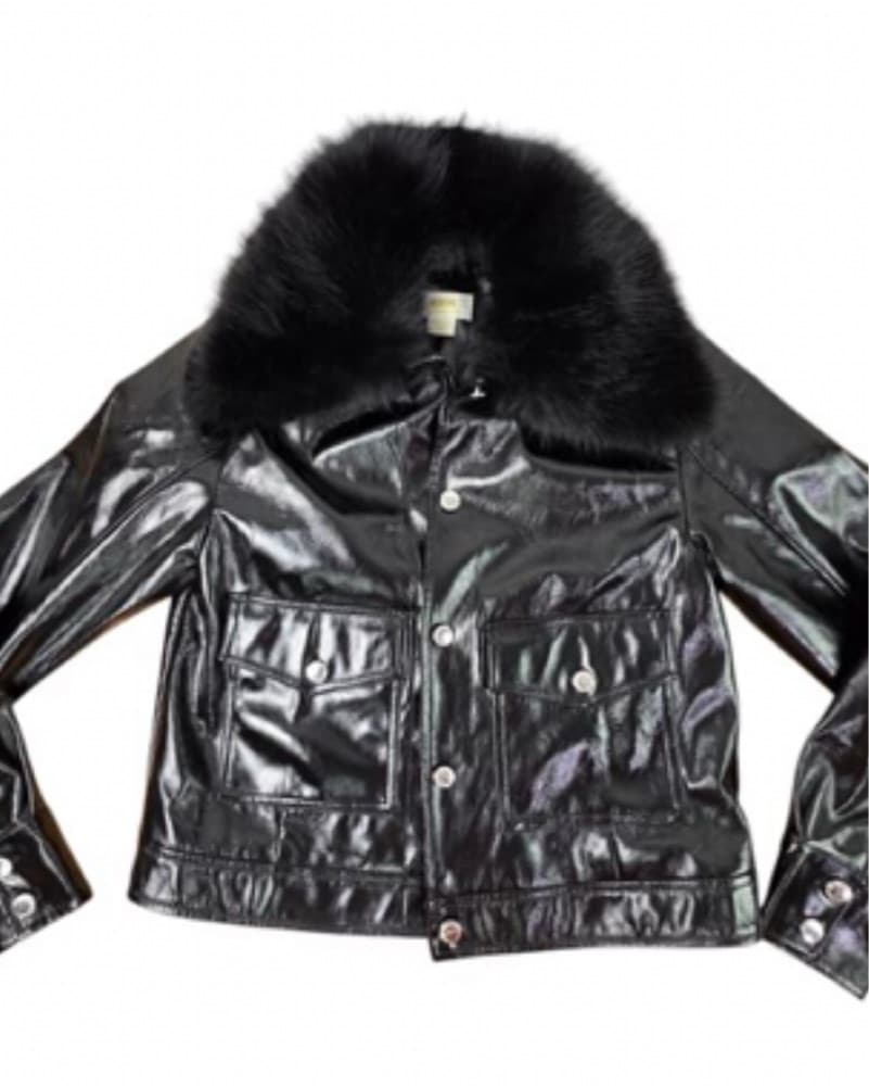 Anthro Chic Leather Jacket, Faux Fur  - Image 3