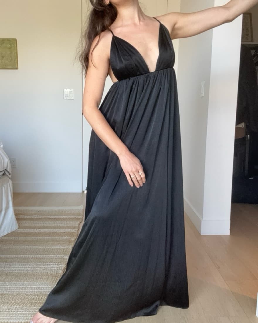 Elegant Black Satin Maxi Dress - Image 1