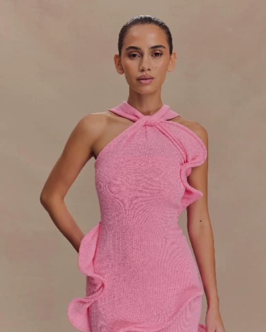 Halter Knit Mini Dress - Bubblegum Pink - Image 2