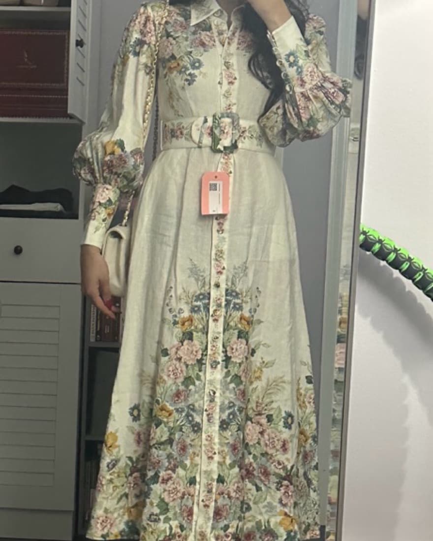 Zimmerman Long Sleeve Linen Floral Dress - Image 1