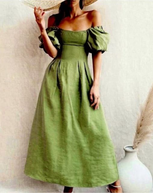 Green Puffy Sleeve Maxi Dress - Image 2