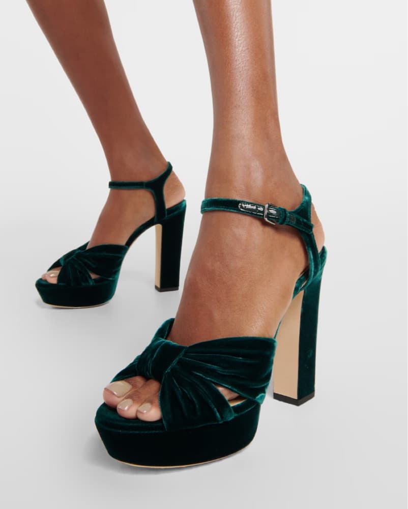 Jimmy Choo Green Velvet Platform Sandals - Image 2