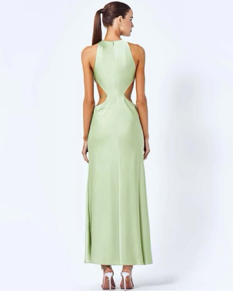 $600 Alexis Satin Green Cutout Dress - Image 3